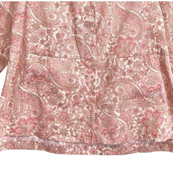 Isaac Mizrahi Live Button-Up Tunic Top Womens Size 8 Pink Tan Floral Long Sleeve - Picture 3 of 9